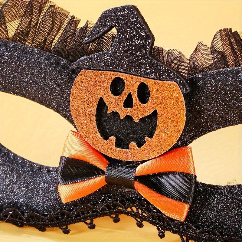 Halloween Bow & Pumpkin Mask Lace Half Face Mask Party Costume Props