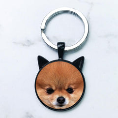 Pomeranian Dog Keychain Ear Shaped Pendant Schnauzer Keyring Key Chain