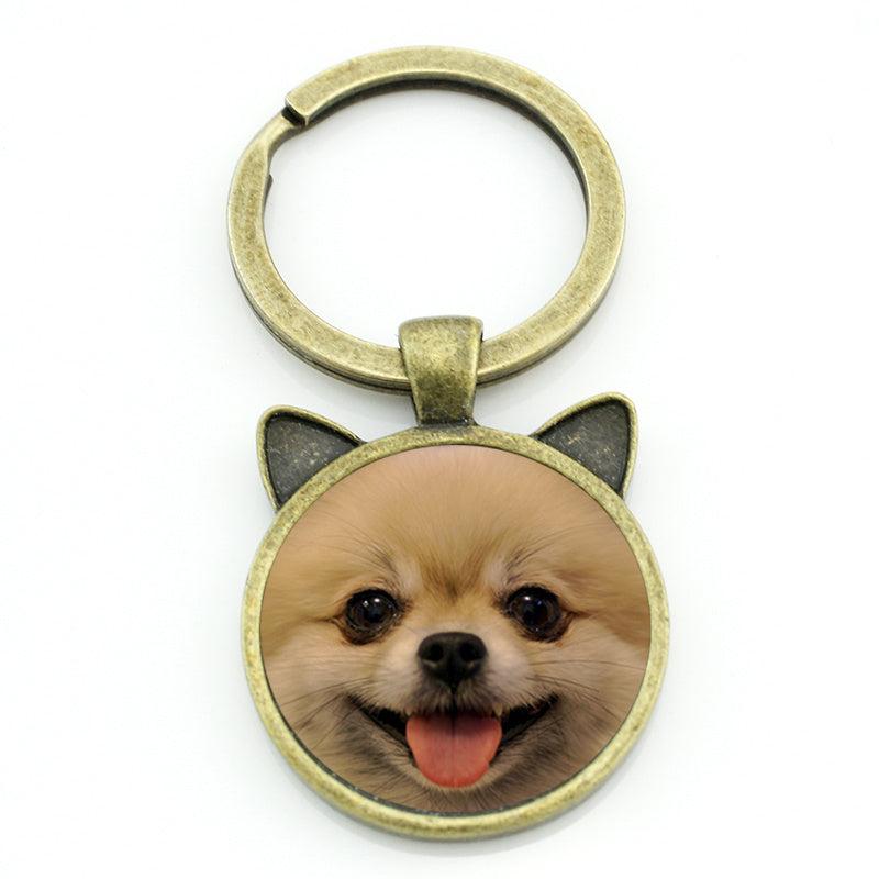 Pomeranian Dog Keychain Ear Shaped Pendant Schnauzer Keyring Key Chain