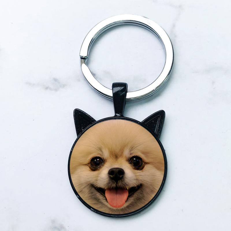 Pomeranian Dog Keychain Ear Shaped Pendant Schnauzer Keyring Key Chain