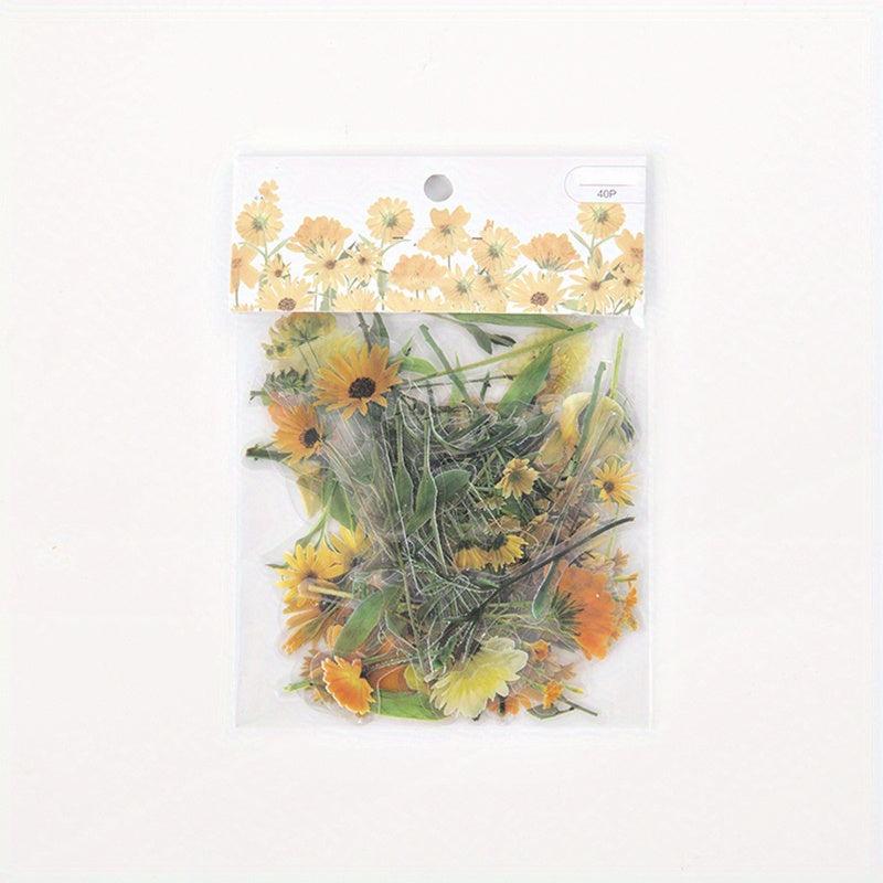 40PCS Plant Flower Stickers Scrapbooking Stationery DIY Material