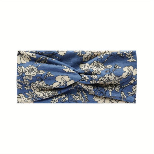 Vintage Flower Pattern Headband Elastic Non slip Wide Hairband for Women