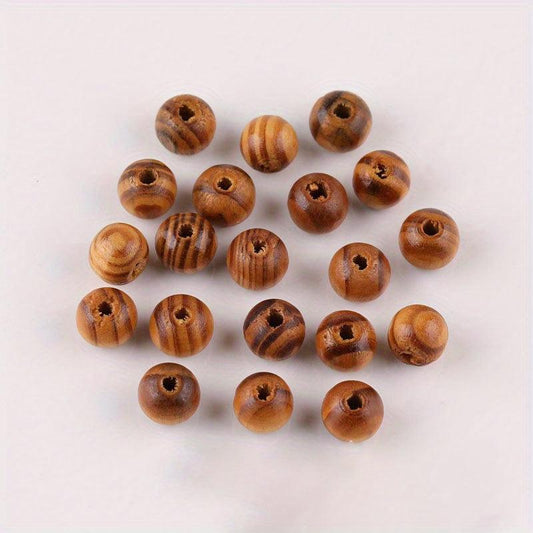 100pcs Pine Wood Loose Beads 6-14mm Round Wood Beads for DIY Jewelry