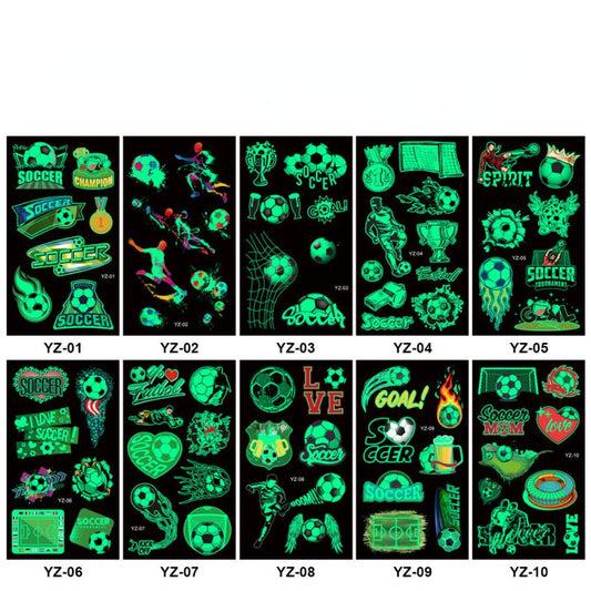 10pcs Glow Football Tattoo Stickers - Waterproof Temporary Face Stickers