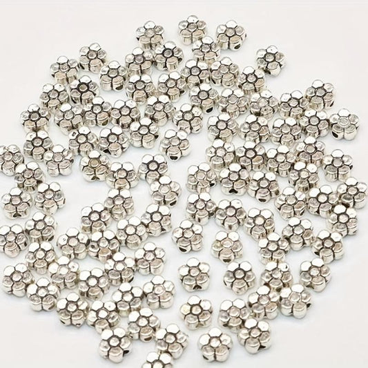 50pcs Antique Silver Flower Beads 5mm Daisy Metal Spacer Beads
