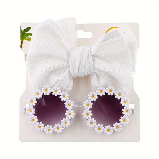 Flower Sunglasses and Hollow Bow Hair Band Set