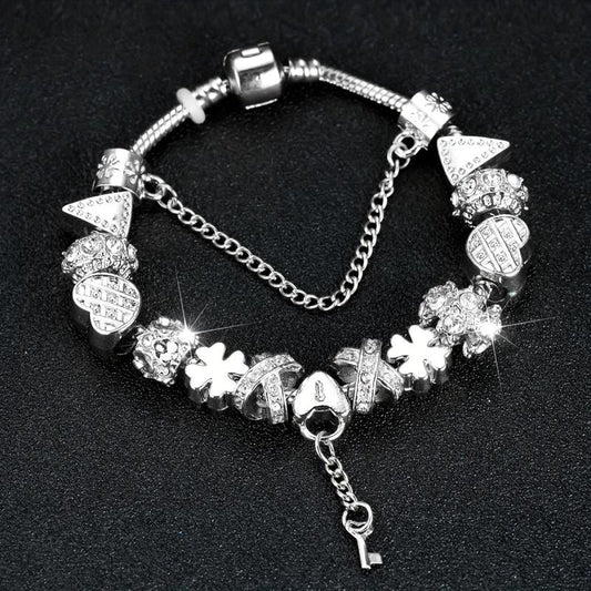 Snowflower Bead Bracelet with Key Pendant - Ideal Gift