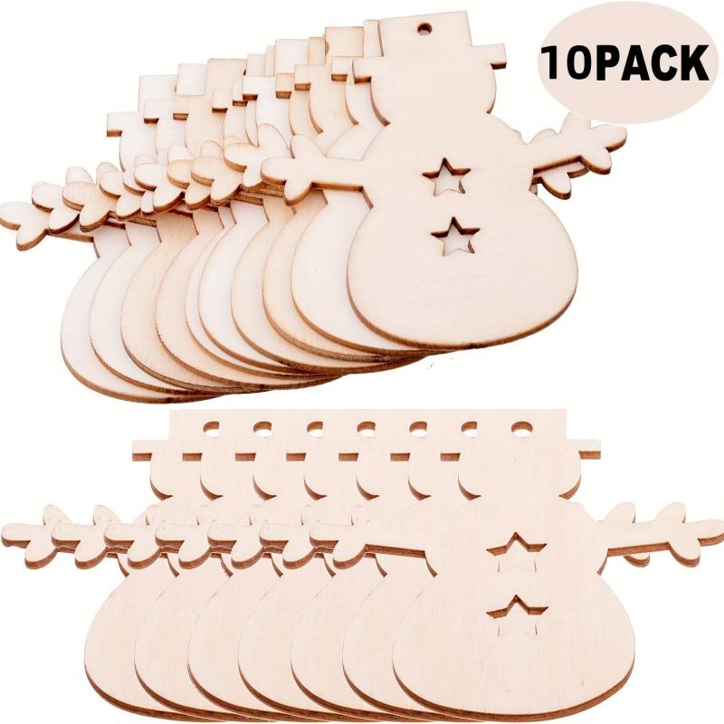 10pcs Wooden Snowman Ornaments Natural Gemstone DIY Crafts
