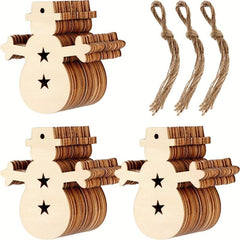 10pcs Wooden Snowman Ornaments Natural Gemstone DIY Crafts