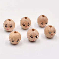 10pcs 14MM Smiley Face Doll Head Wooden Beads DIY Children's Accessories