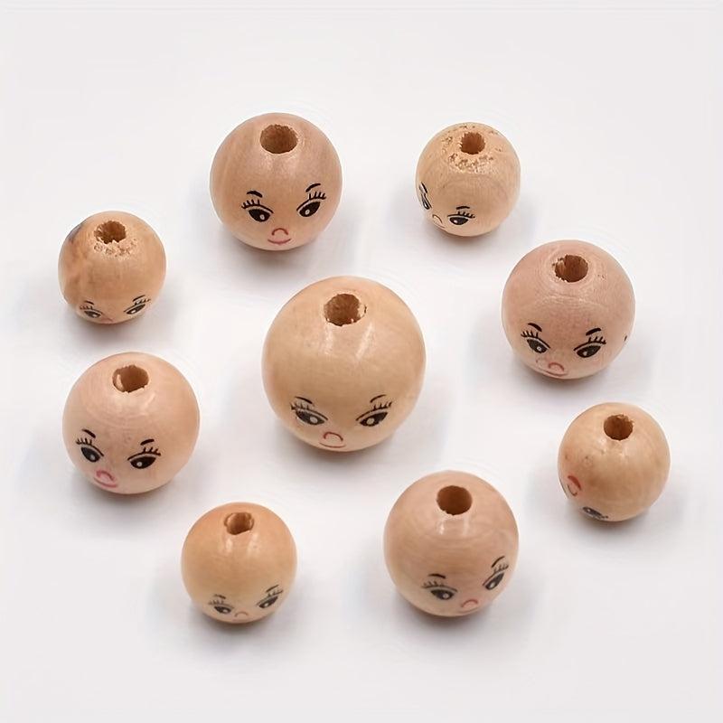 10pcs 14MM Smiley Face Doll Head Wooden Beads DIY Children's Accessories