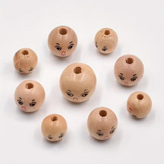 10pcs 14MM Smiley Face Doll Head Wooden Beads DIY Children's Accessories