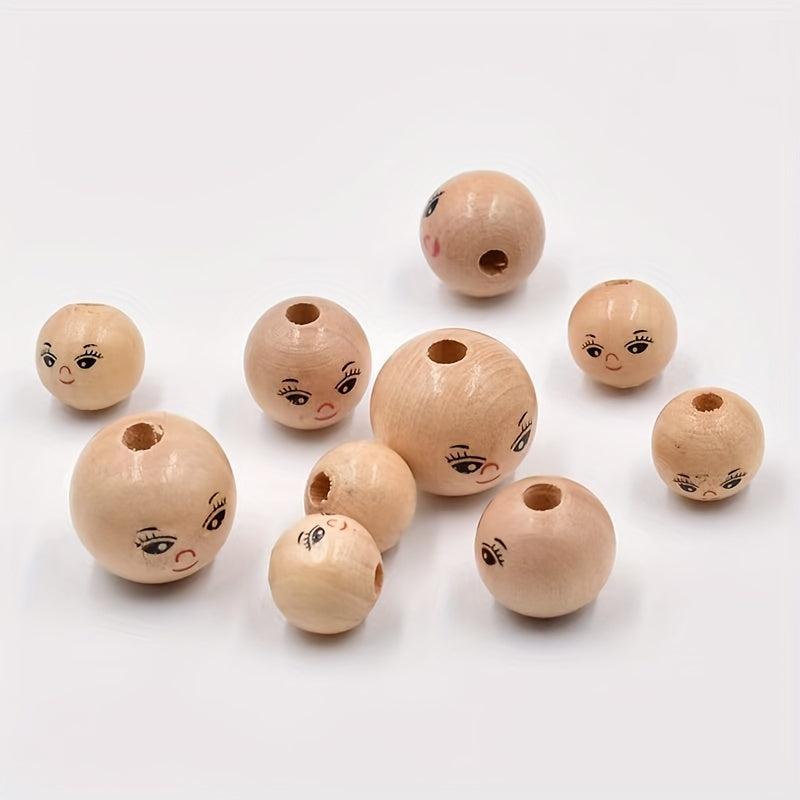 10pcs 14MM Smiley Face Doll Head Wooden Beads DIY Children's Accessories