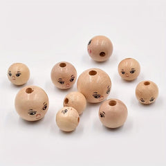 10pcs 14MM Smiley Face Doll Head Wooden Beads DIY Children's Accessories