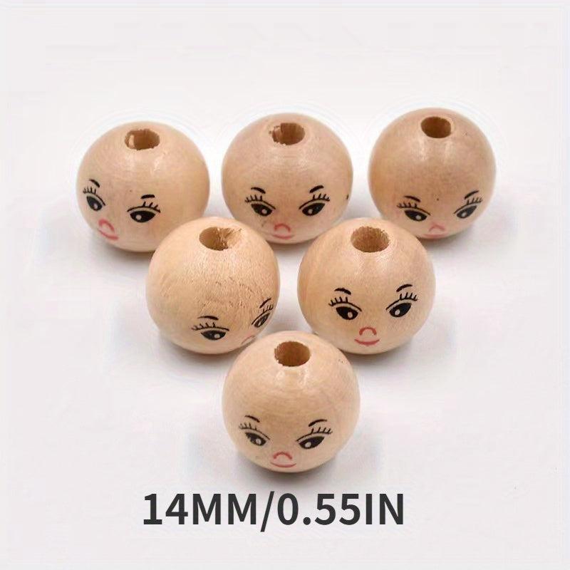 10pcs 14MM Smiley Face Doll Head Wooden Beads DIY Children's Accessories