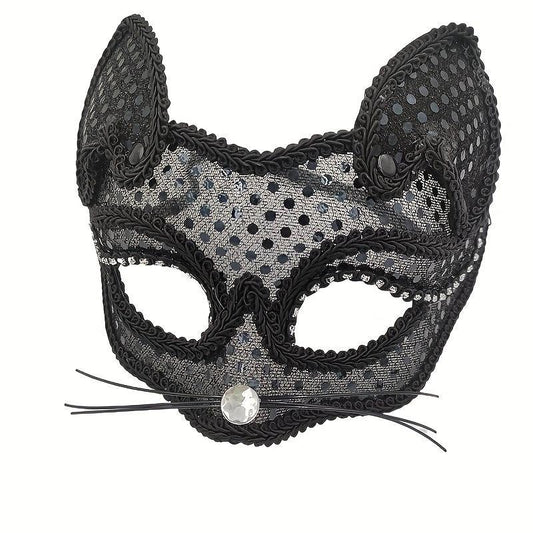Men's Masquerade Cat Face Lace Mask Halloween Party Dress Up Props