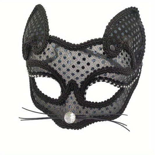 Men's Masquerade Cat Face Lace Mask Halloween Party Dress Up Props