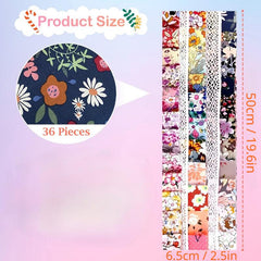 Fabric Strips Roll 36pcs Assorted Patterns 6-48-49-99cm for DIY Crafts