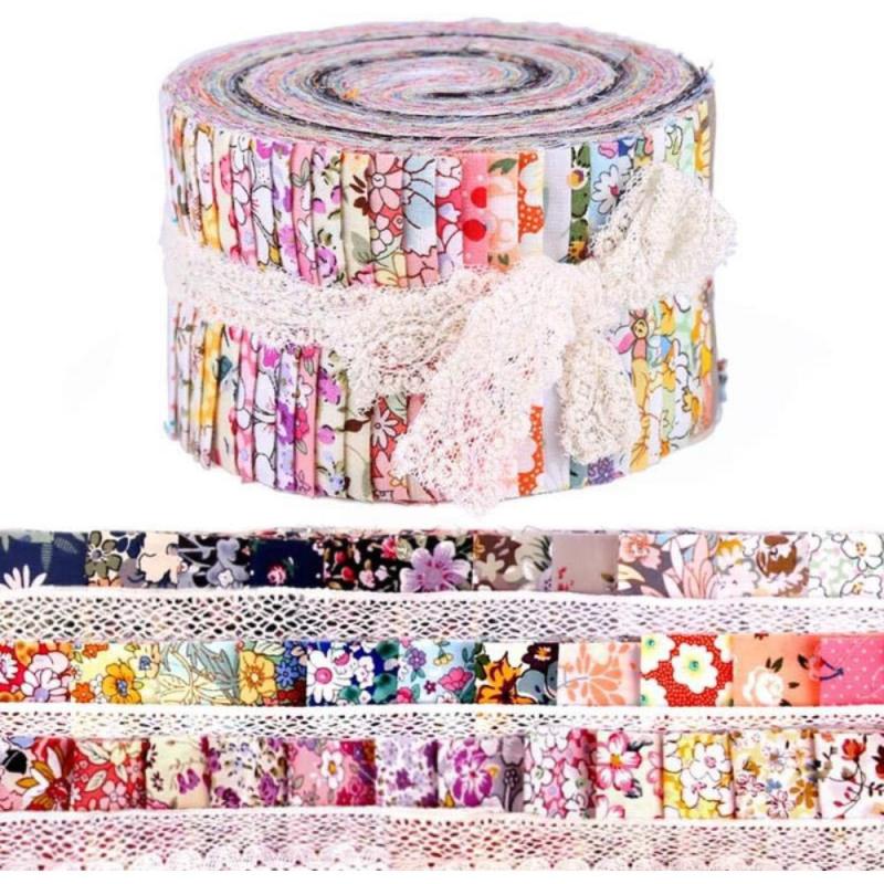 Fabric Strips Roll 36pcs Assorted Patterns 6-48-49-99cm for DIY Crafts