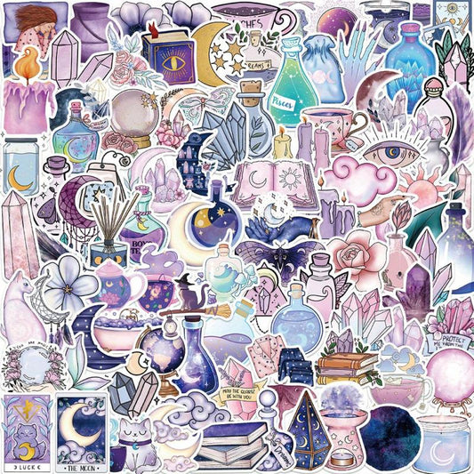 100pcs Purple Moon Doodle Stickers Waterproof DIY Decoration Perfect Gift