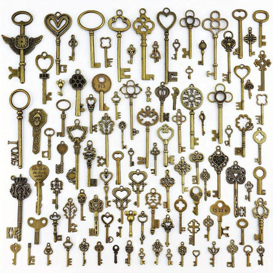 Vintage Skeleton Key Set Charms Antique Style Bronze Brass DIY Jewelry Making
