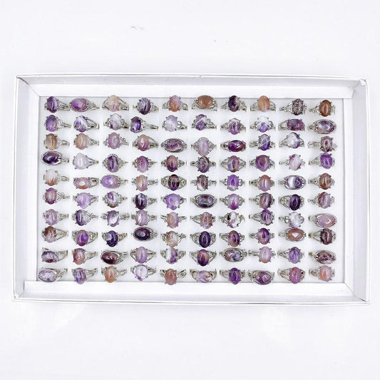 Natural Stone Amethyst Ring Mixed Shape Size Opp Bag