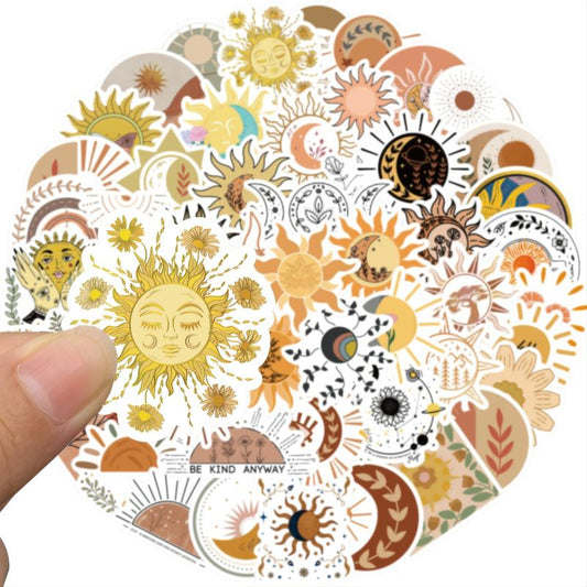 50pcs Sun & Flower Waterproof Stickers for DIY Decor Luggage Journals & More