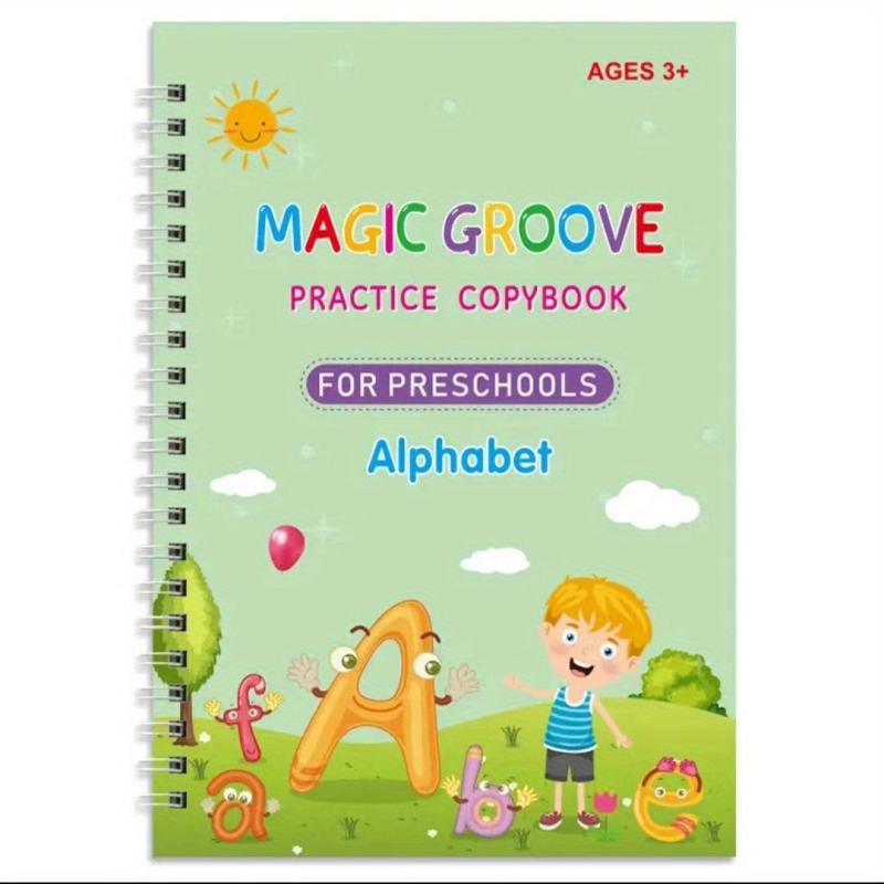 Kids Copybook Set: 4 Books, 1 Pen, 6 Refills, 1 Pen Grip, Practice Workbook