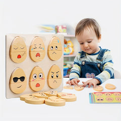 Wooden Kids Puzzle Game Fun Expression Matching Toy