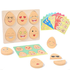 Wooden Kids Puzzle Game Fun Expression Matching Toy