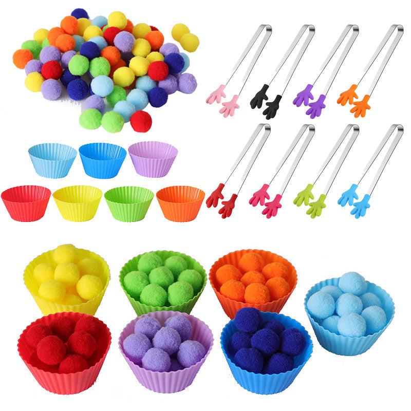 79pcs Counting Plush Pom Pom Balls Sorting Toy Set