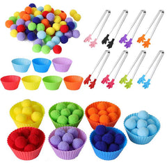 79pcs Counting Plush Pom Pom Balls Sorting Toy Set