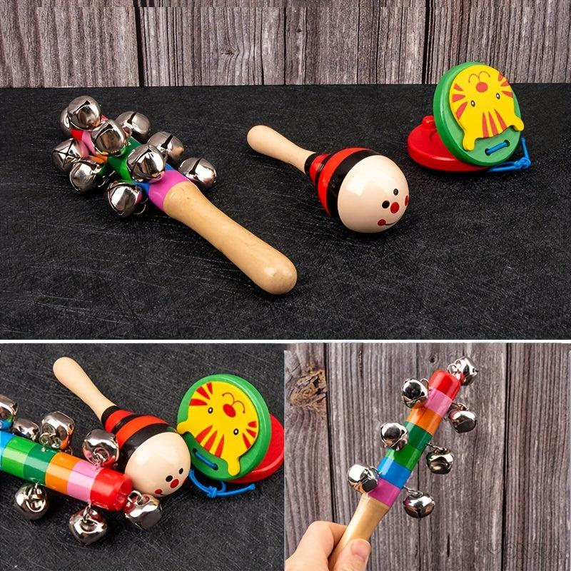 Wooden Montessori Toys Rattle Bell Bead Set Musical Instruments