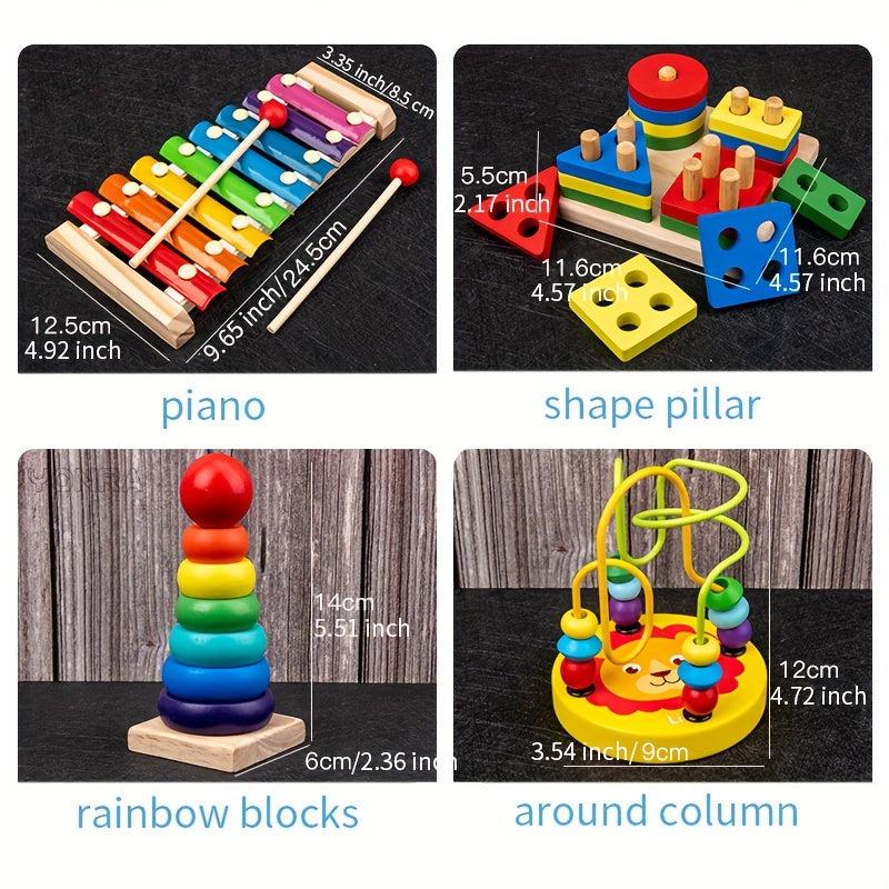 Wooden Montessori Toys Rattle Bell Bead Set Musical Instruments