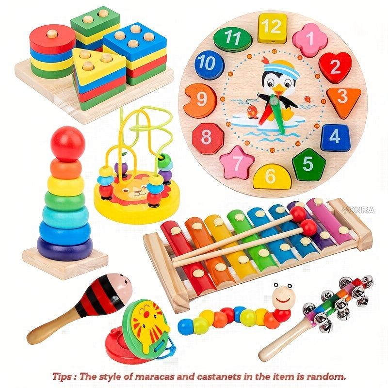 Wooden Montessori Toys Rattle Bell Bead Set Musical Instruments