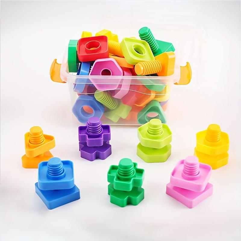 40 Pcs Nut-Shaped Screw Building Blocks Educational Montessori Toy