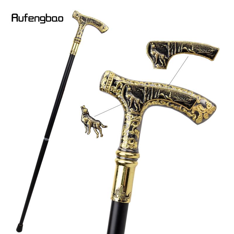 Golden Wolf Handle Walking Cane Decorative Gentleman Cosplay Cane Knob