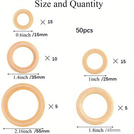 50-100pcs Natural Wooden Rings for Craft Jewelry Making