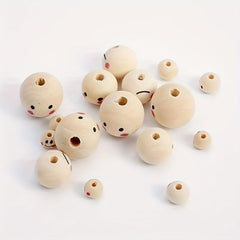 20pc 10mm Log Smile Face Doll Head Wooden Beads for Kids' Crafts & Beading