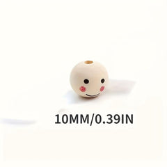 20pc 10mm Log Smile Face Doll Head Wooden Beads for Kids' Crafts & Beading