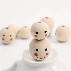 20pc 10mm Log Smile Face Doll Head Wooden Beads for Kids' Crafts & Beading