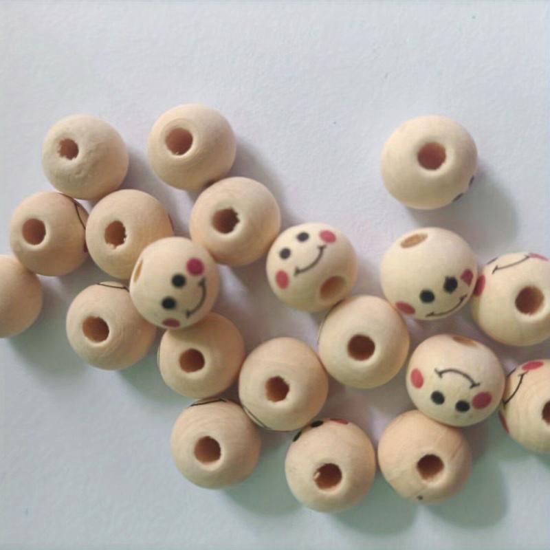 20pc 10mm Log Smile Face Doll Head Wooden Beads for Kids' Crafts & Beading