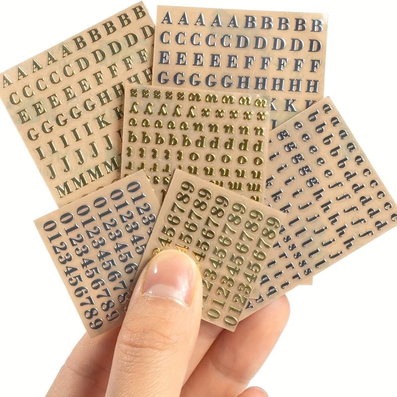 6pcs 3mm Alphanumeric Stickers Sparkling Alloy Self Adhesive Paper