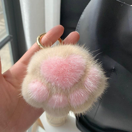 Cat Claw Bag Charm Mink Fur Plush Toy Car Keychain Pendant Gift