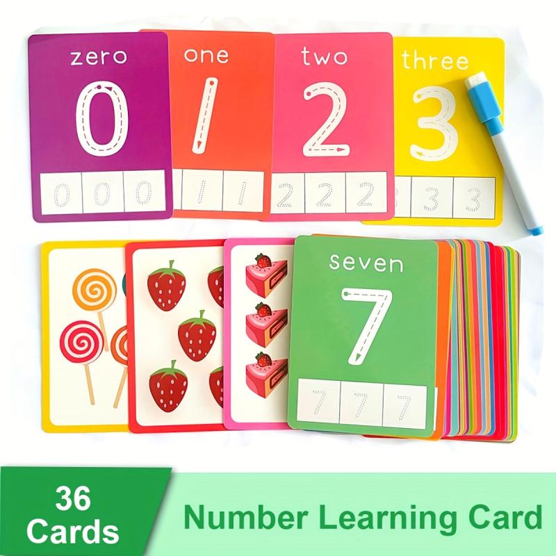 36 Flashcards & Erasable Pen for Kids Reading & Math Learning