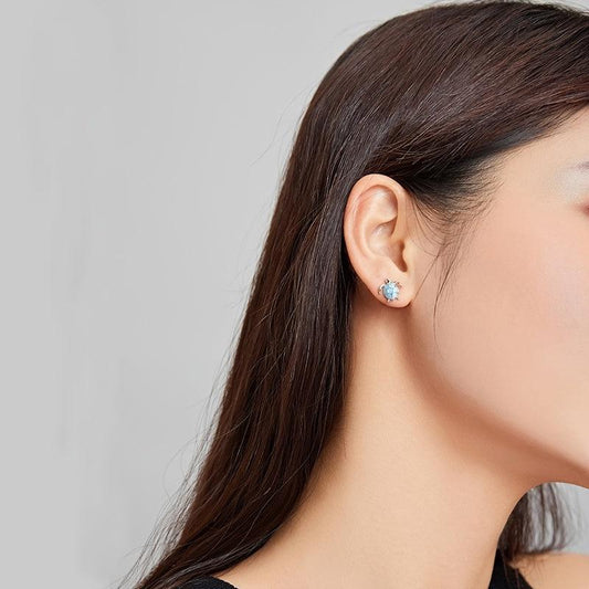 925 Silver Plated Sea Turtle Opal Earrings - Beach Jewelry Gift