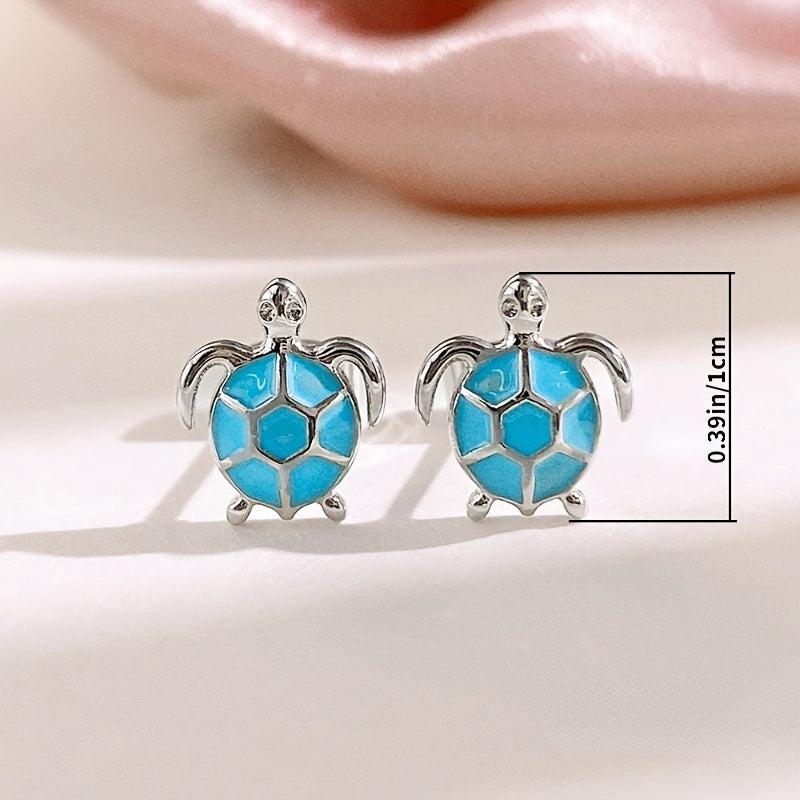 925 Silver Plated Sea Turtle Opal Earrings - Beach Jewelry Gift