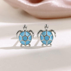 925 Silver Plated Sea Turtle Opal Earrings - Beach Jewelry Gift