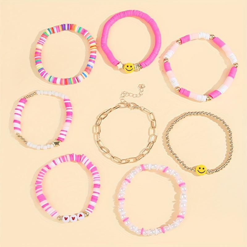 8-Piece Women's Beaded Elastic Bracelet Set Y2K Bracelets for Stacking