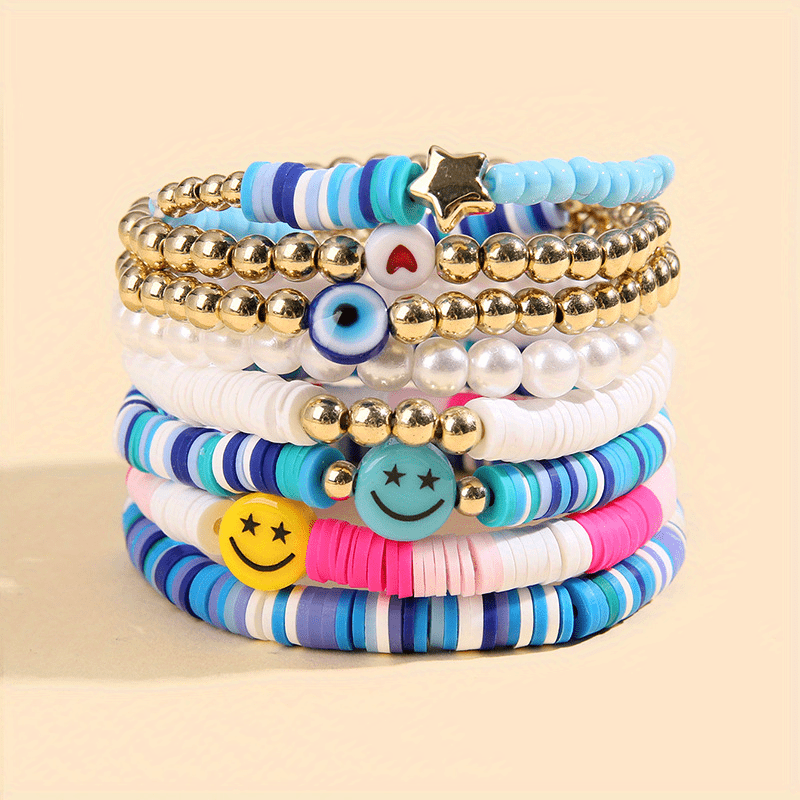 8-Piece Women's Beaded Elastic Bracelet Set Y2K Bracelets for Stacking